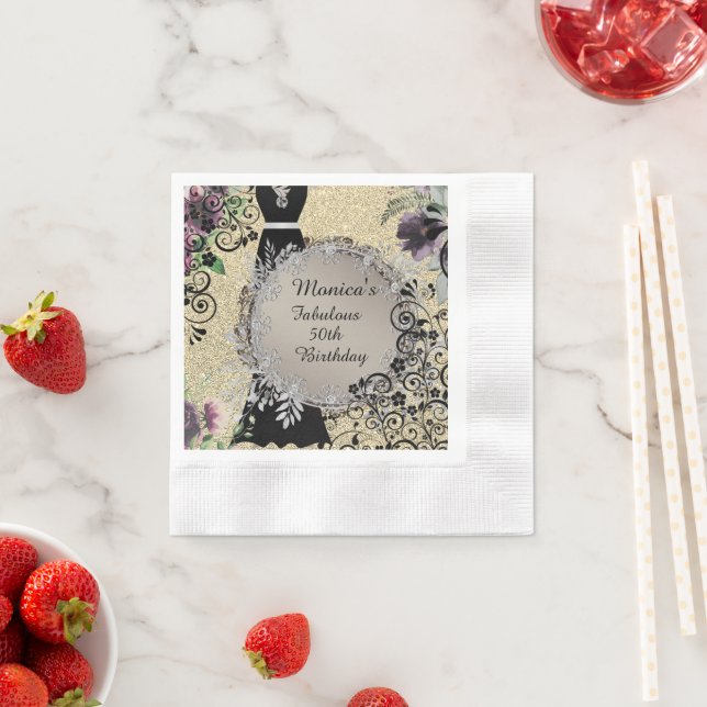 Personalised Elegant Fabulous 50th Birthday Napkin (Insitu)