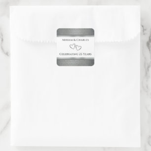 Personalised Elegant Fancy Silver 25th Anniversary Square Sticker