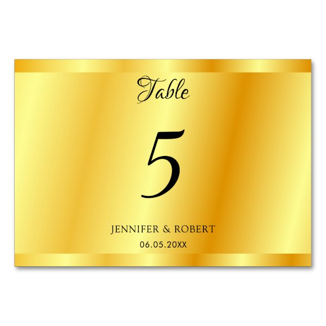 Personalised Elegant Faux Gold Script Template Table Number (Front)