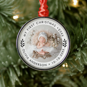 Personalised Elegant First Christmas Baby's Photo Metal Ornament