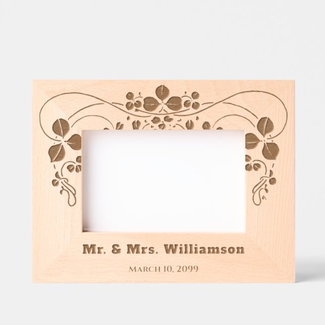 Personalised Elegant Floral Anniversary Wedding Etched Frames (Front)
