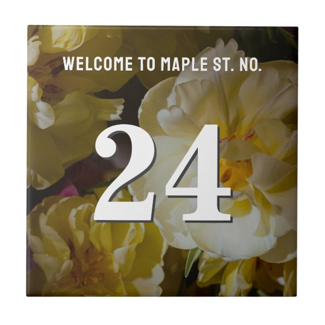 Personalised elegant floral Apartment Number Ceramic Tile (Front)