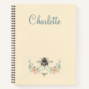 Personalised Elegant Floral Bee Spiral Notebook