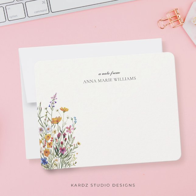 Personalised Elegant Floral Boho Chic Note Card  (Elegant chic note cards with a neat off-white background, personalize with your name.)