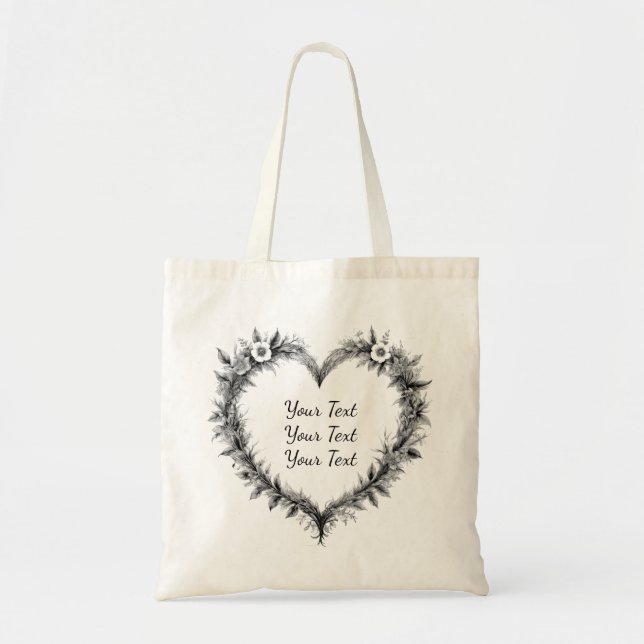Personalised Elegant Floral Heart Tote (Front)
