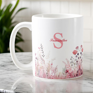 Personalised Elegant Floral Minimalist Cute Girly Coffee Mug