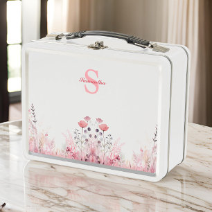 Personalised Elegant Floral Minimalist Cute Girly Metal Lunch Box