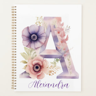 Personalised Elegant Floral Monogram Notebook Planner