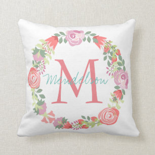 Personalised elegant floral name monogram cushion