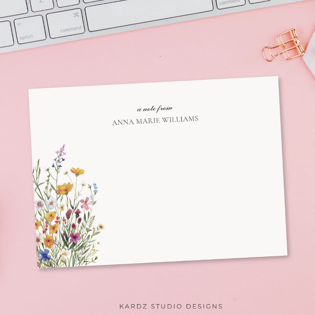 Personalised Elegant Floral Note Card (5x7 flat card is shown. Choose size, corner and paper style.)