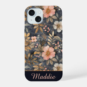 Personalised Elegant Floral Pink & Gold Pattern iPhone 15 Case