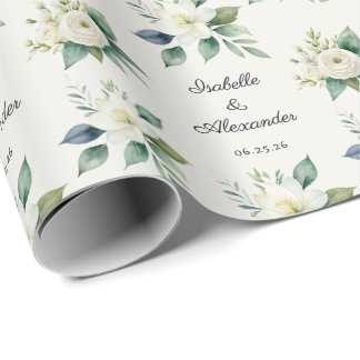 Personalised Elegant Floral Script Names Wedding Wrapping Paper