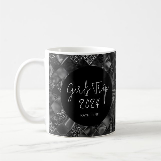 Personalised Elegant Girls Trip Faux Glitter Foil Coffee Mug (Left)