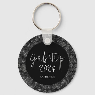 Personalised Elegant Girls Trip Faux Glitter Foil Key Ring