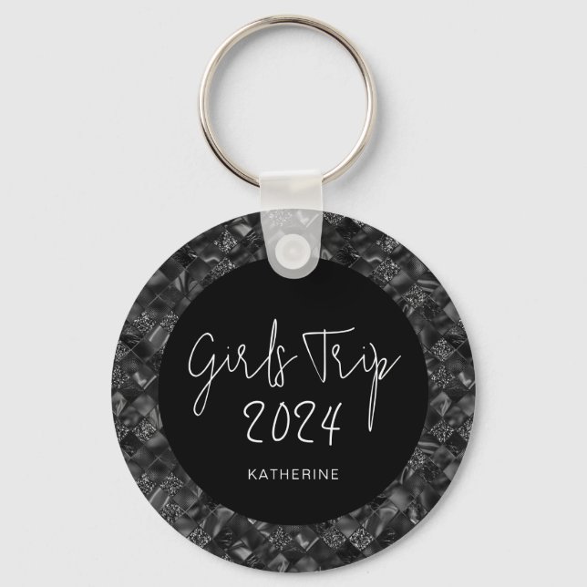 Personalised Elegant Girls Trip Faux Glitter Foil Key Ring (Front)