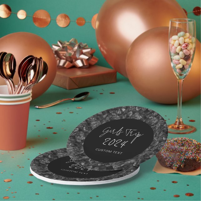 Personalised Elegant Girls Trip Faux Glitter Foil Paper Plate (Multi)