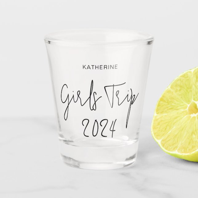 Personalised Elegant Girls Trip Script Typography Shot Glass (Front)