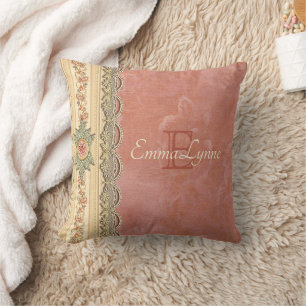 Personalised Elegant Girly Coral Rose Ivory Lace Cushion