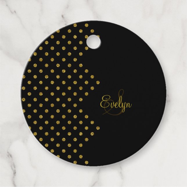 Personalised Elegant Glitter Gold Favour Tags (Front)