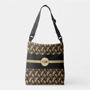 Personalised Elegant Gold & Black Abstract Crossbody Bag