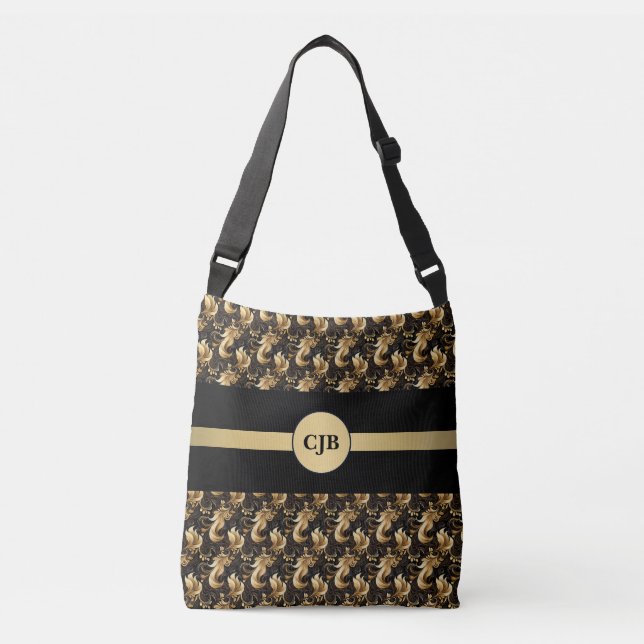 Personalised Elegant Gold & Black Abstract Crossbody Bag (Front)
