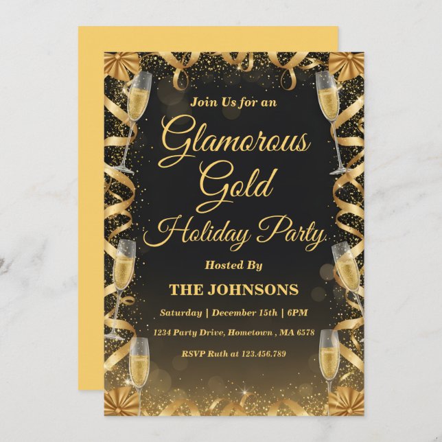 Personalised Elegant Gold Christmas Party Invitation (Front/Back)