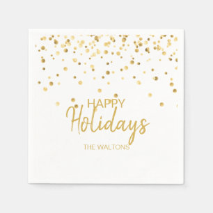 Personalised Elegant Gold Confetti Happy Holidays Napkin