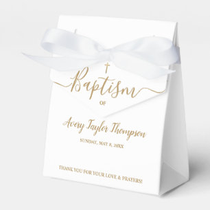 Personalised Elegant Gold Cross Baptism Script Favour Box