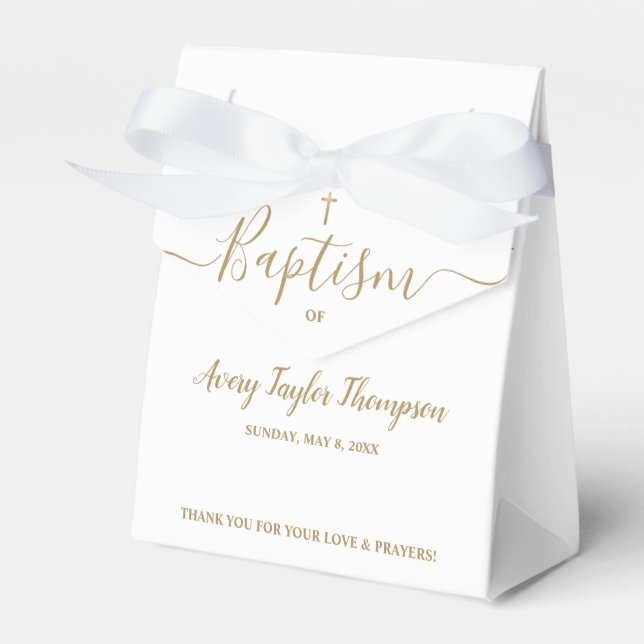 Personalised Elegant Gold Cross Baptism Script Favour Box (Front Side)