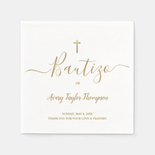 Personalised Elegant Gold Cross Bautizo spanish Napkin