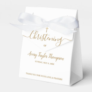 Personalised Elegant Gold Cross Christening Script Favour Box