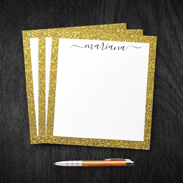 Personalised Elegant Gold Glitter, Modern Minimal Notepad (Creator Uploaded)