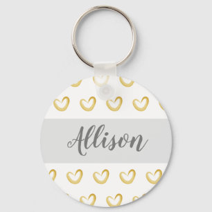Personalised Elegant Gold Heart Pattern Key Ring