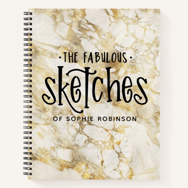 Personalised Elegant Gold Marble Sketchbook Notebook (Front)