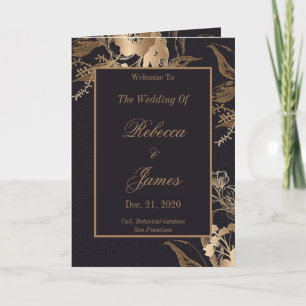 Personalised Elegant Gold Metallic Floral Wedding Program