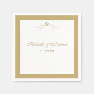 Personalised Elegant Gold White Fleur de Lis Napkin