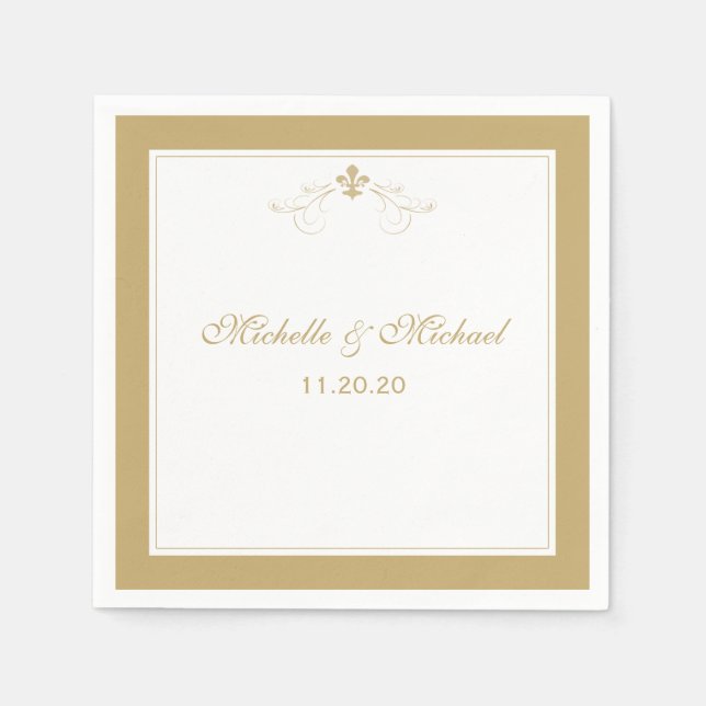 Personalised Elegant Gold White Fleur de Lis Napkin (Front)