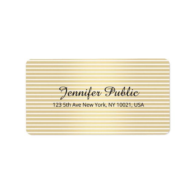 Personalised Elegant Gold White Handwriting Script Label (Front)