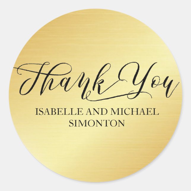 Personalised Elegant Gold with Black Thank You Classic Round Sticker (Front)