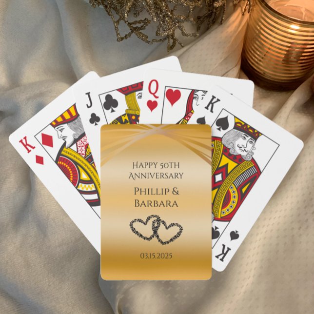 Personalised Elegant Golden 50th Anniversary favou Playing Cards (Add couple's name and date for a keepsake party favor, elegant golden 50th unique anniversary gift.)