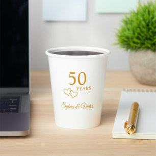Personalised Elegant Golden 50th Anniversary Party Paper Cups