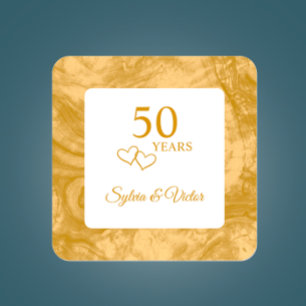 Personalised Elegant Golden Wood 50th Anniversary Square Sticker