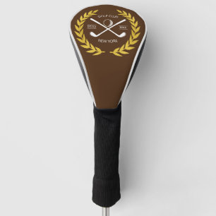 Personalised Elegant Golf Club Logo Gold Wreath Head Cover