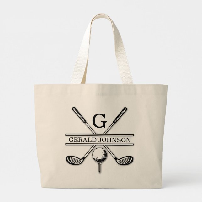 Personalised Elegant Golf Monogram Design Large Tote Bag (Back)