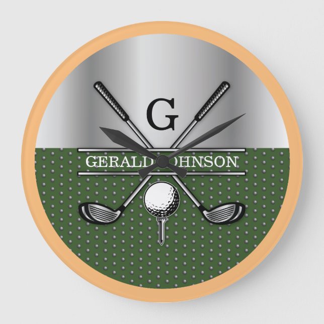 Personalised Elegant Golf Monogram Logo Large Clock (Front)
