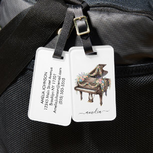 Personalised Elegant Grand Piano with Flowers Luggage Tag