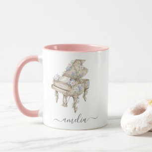Personalised Elegant Grand Piano with Flowers Mug