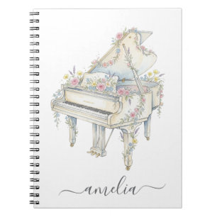 Personalised Elegant Grand Piano with Flowers Notebook