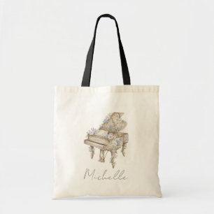 Personalised Elegant Grand Piano with Flowers      Tote Bag