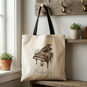 Personalised Elegant Grand Piano with Flowers      Tote Bag
